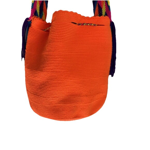Wayuu Mochila Bag Large Size Orange Handmade from Colombia Crossbody Hobo Bag - Picture 9 of 14